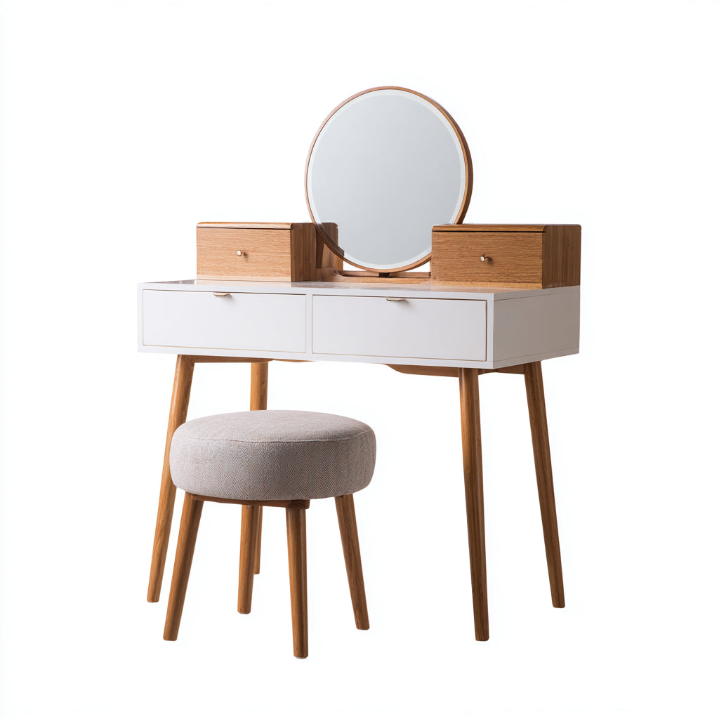 Toeletta con specchio legno e MDF 100x40x75 cm - bianco-marrone - adatta alla camera da letto - design nordico