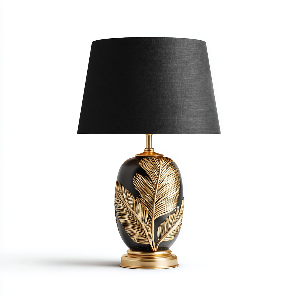 Lampada da tavolo in metallo e tessuto 30x30x55 cm - nero e oro - per illuminazione ambientale con stile elegante