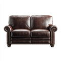 Divano a due posti in vera pelle 150x85x90 cm - marrone scuro - stile classico per soggiorno