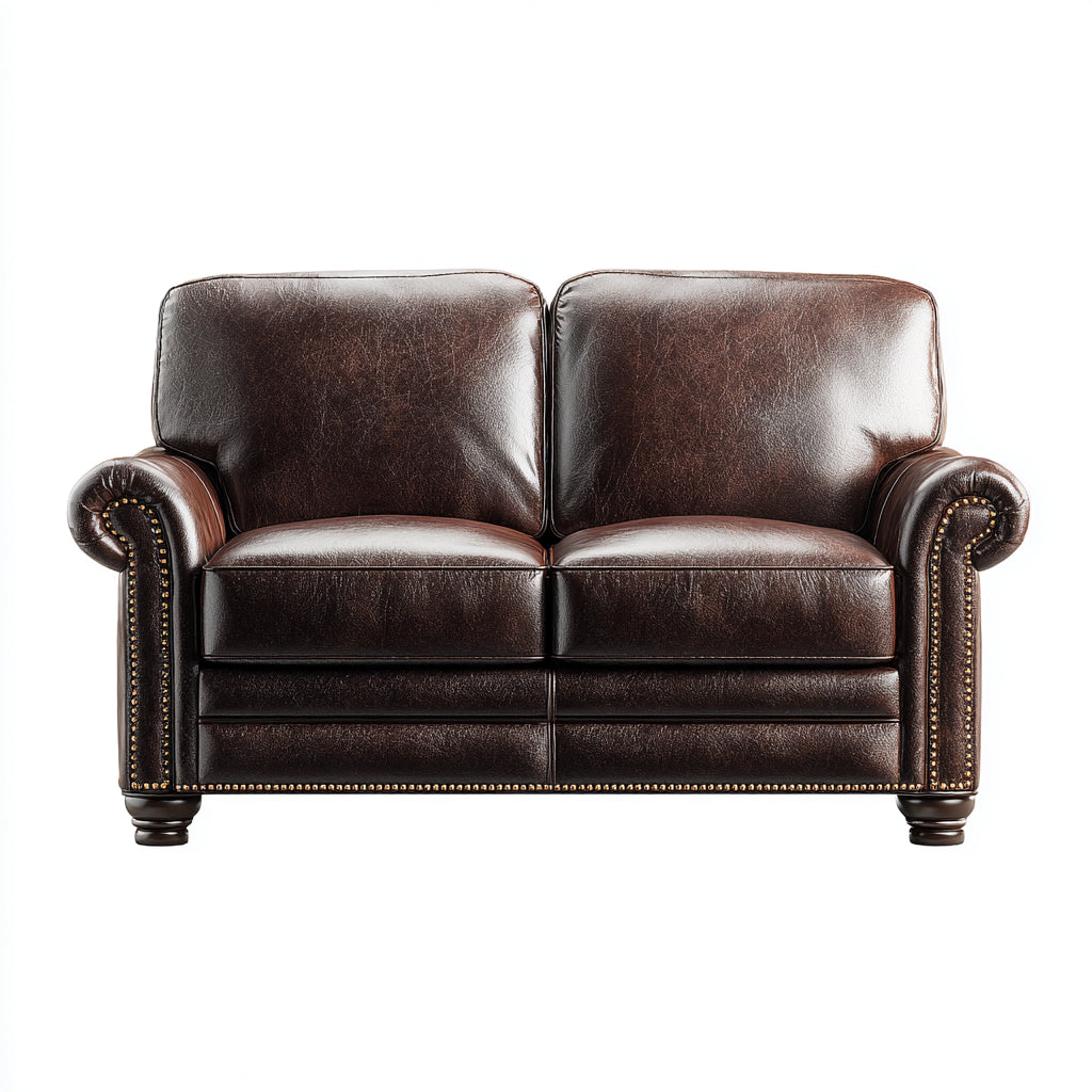 Divano a due posti in vera pelle 150x85x90 cm - marrone scuro - stile classico per soggiorno