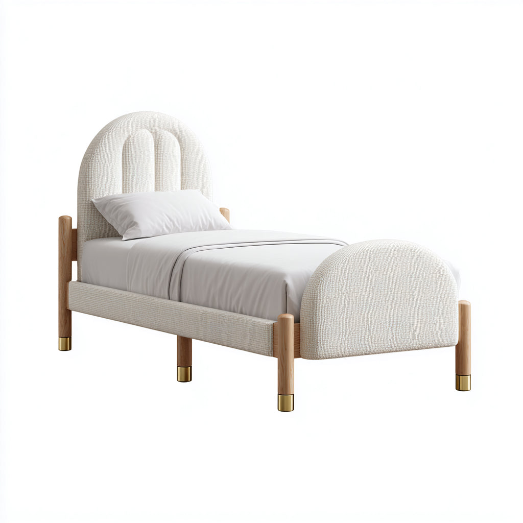 Letto singolo imbottito in tessuto con struttura in legno 200x90x110 cm - bianco - stile elegante per camera da letto