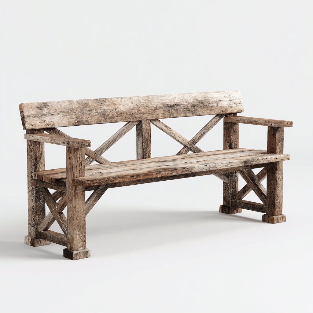 Panca da giardino in legno massello con schienale e braccioli 160x45x90 cm - grigio rovere - stile rustico per esterni