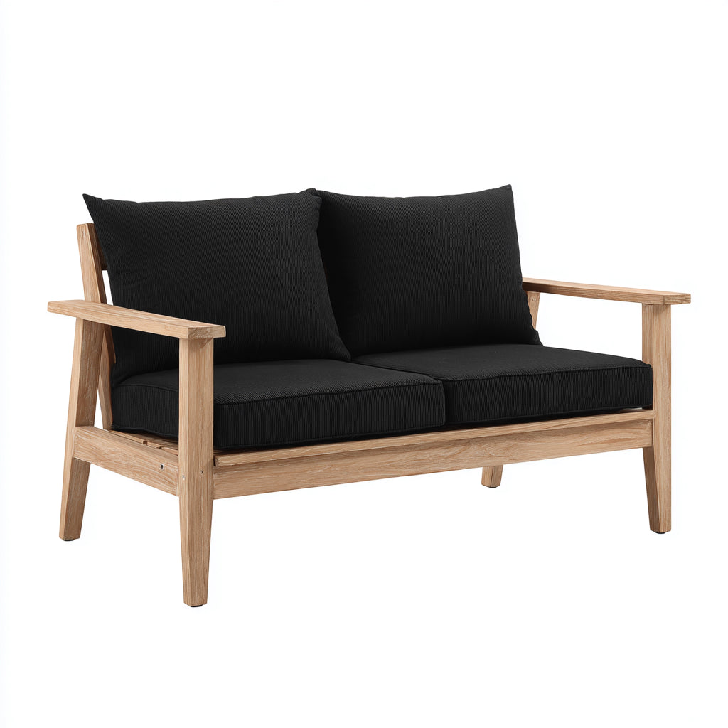 Divano da esterno divano a due posti legno tessuto 150x80x82 cm - naturale nero - design moderno per giardino