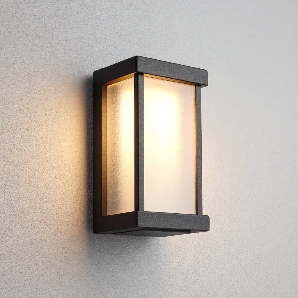 Applique da parete in metallo e vetro 12x10x25 cm - nero - illuminazione da esterno stile moderno