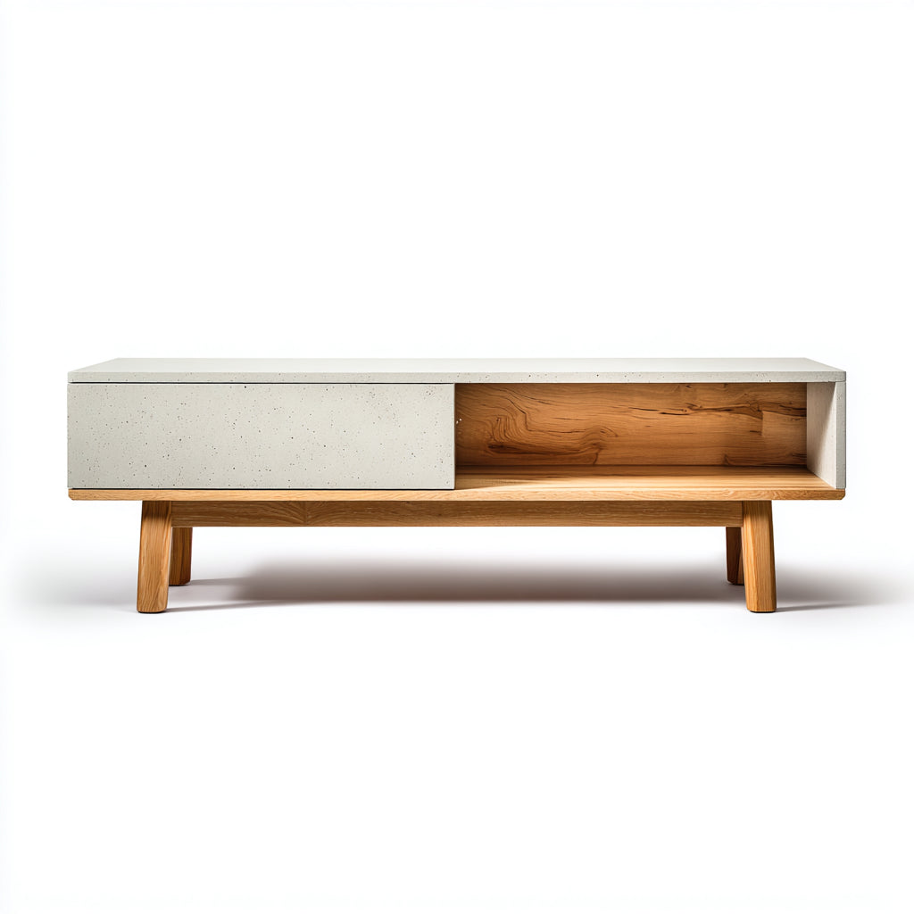 Mobile TV in legno e pannelli 160x40x45 cm - bianco-marrone chiaro - design moderno per soggiorno