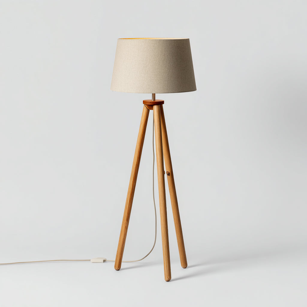 Lampada da terra in legno e tessuto 42x42x155 cm - naturale - beige - design moderno per soggiorno