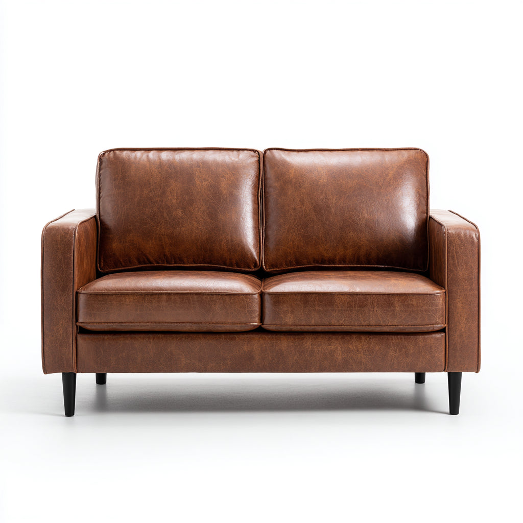 Divano a due posti in vera pelle 165x90x85 cm - marrone - stile moderno per soggiorno