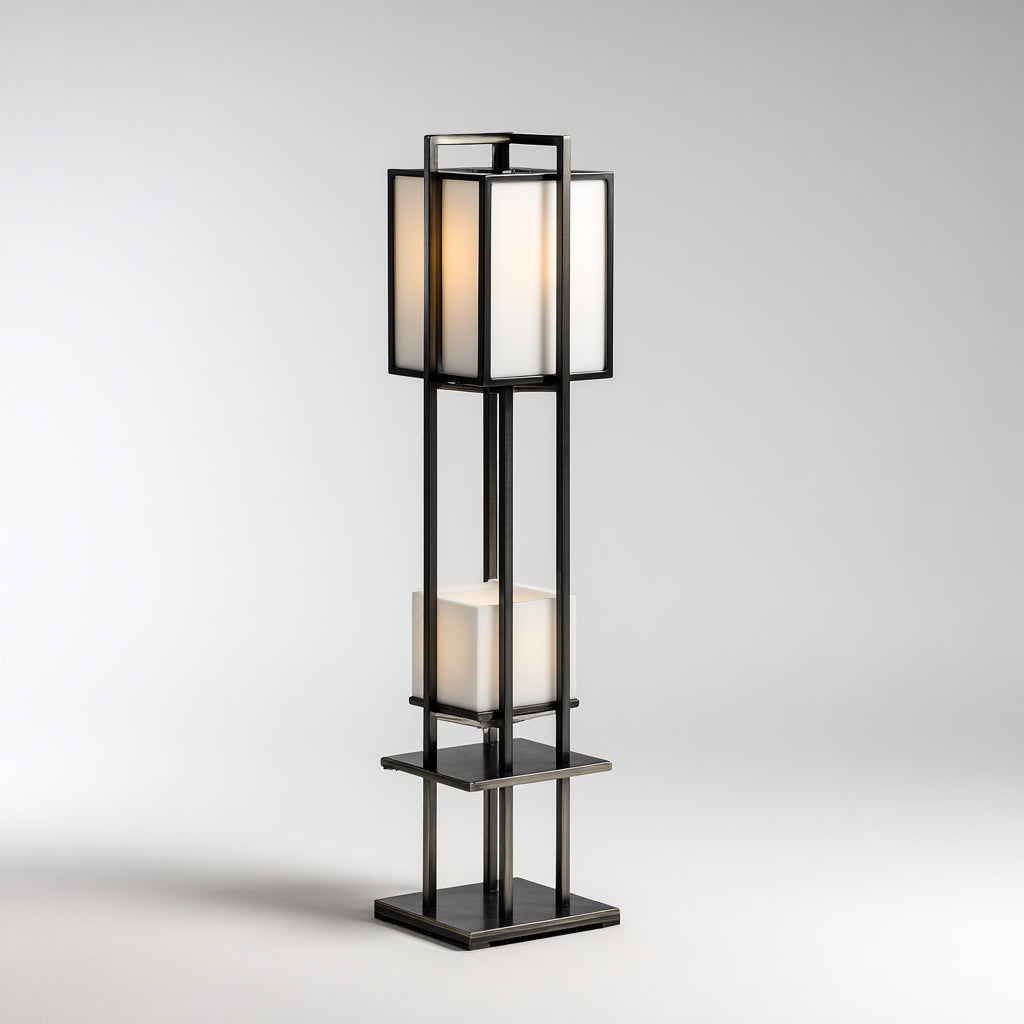 Lampada da terra in metallo e vetro 40x40x170 cm - nero - bianco - design moderno per soggiorno