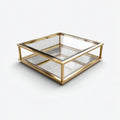 Tavolino da caffè quadrato in vetro e metallo 90x90x35 cm - trasparente e oro - design moderno per soggiorno