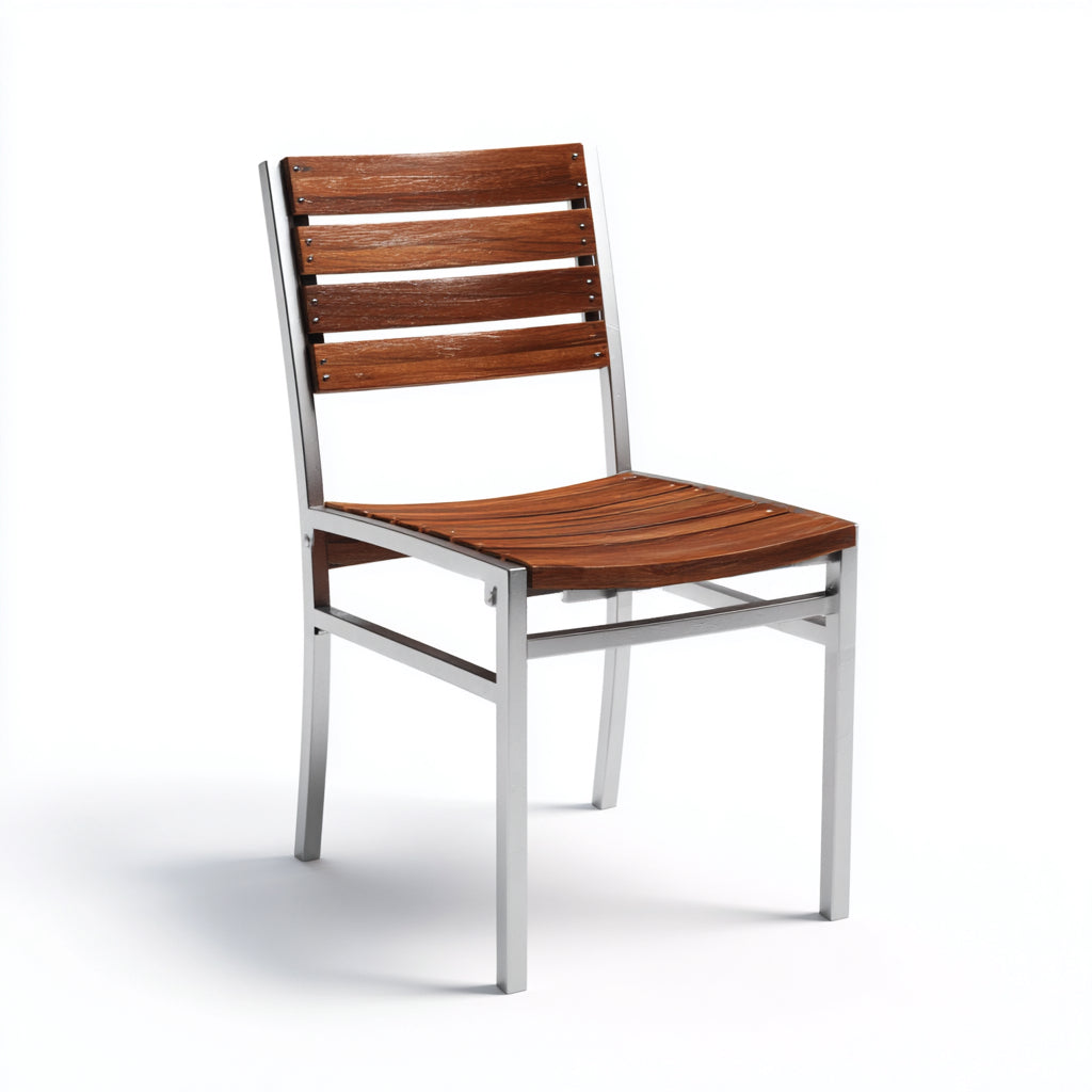 Sedia da giardino sedia legno metallo 52x50x84 cm - marrone - argento - design moderno per esterno