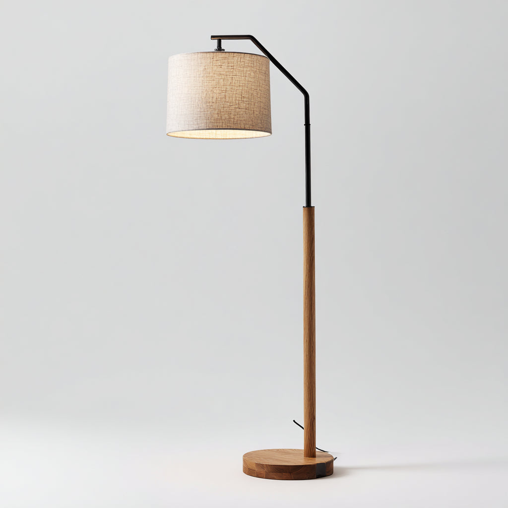 Lampada da terra in legno e metallo 40x40x165 cm - naturale - nero - design moderno funzionale per soggiorno