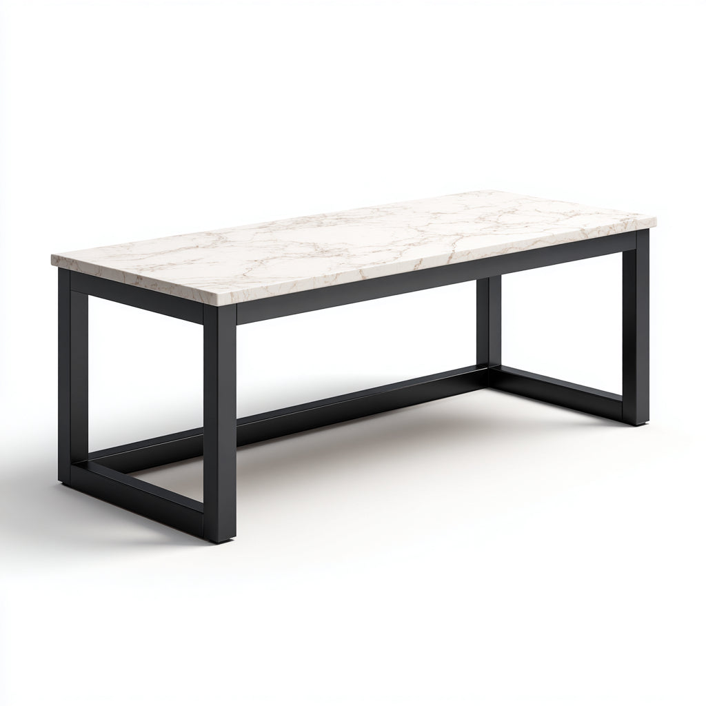 Tavolino da caffè rettangolare con piano effetto marmo 120x60x40 cm - metallo - bianco - nero - design moderno per soggiorno