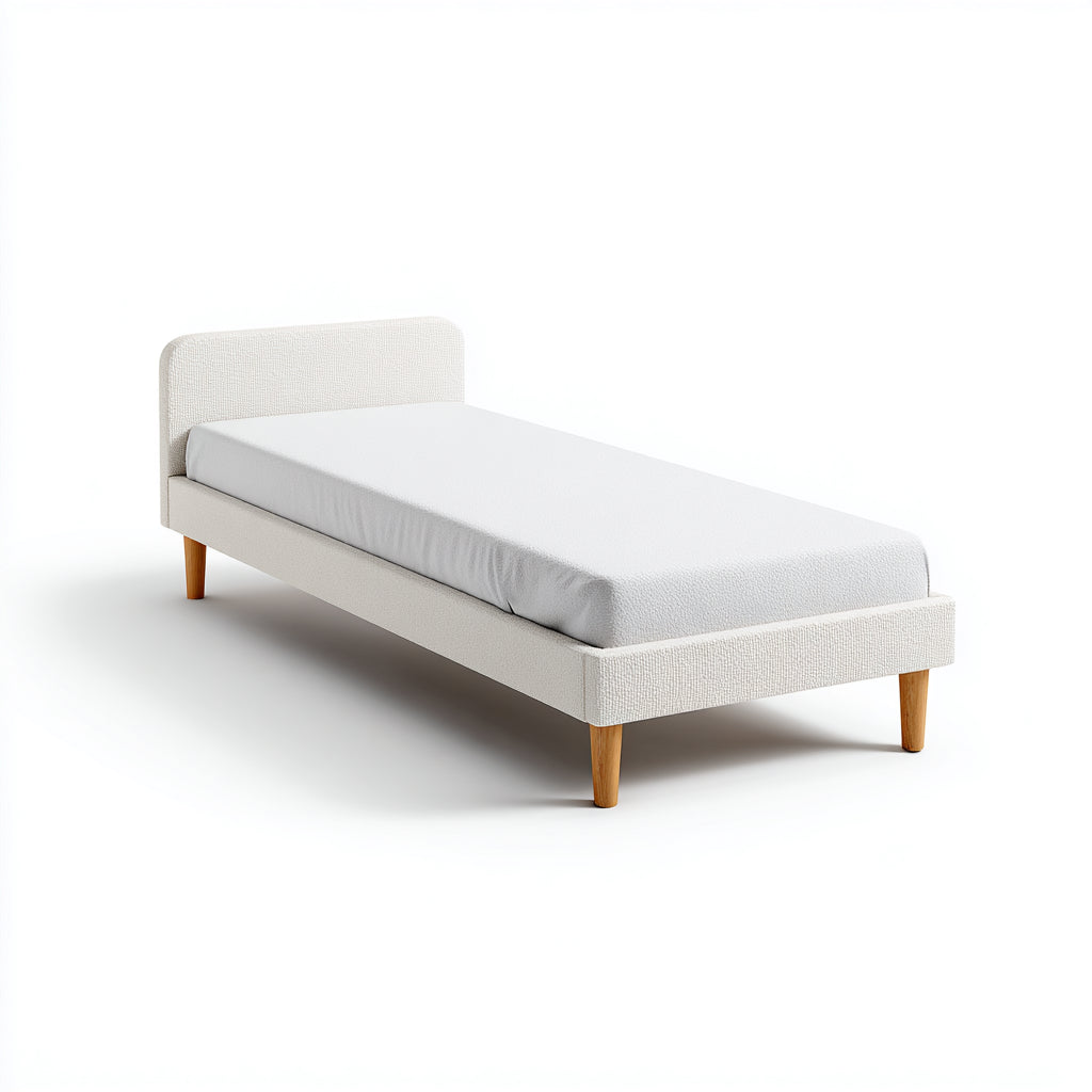 Letto singolo imbottito in tessuto 200x90x85 cm - bianco - stile moderno per camera da letto