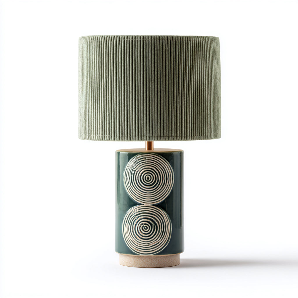 Lampada da tavolo in ceramica e tessuto 25x25x45 cm - verde - per illuminazione ambientale con stile moderno