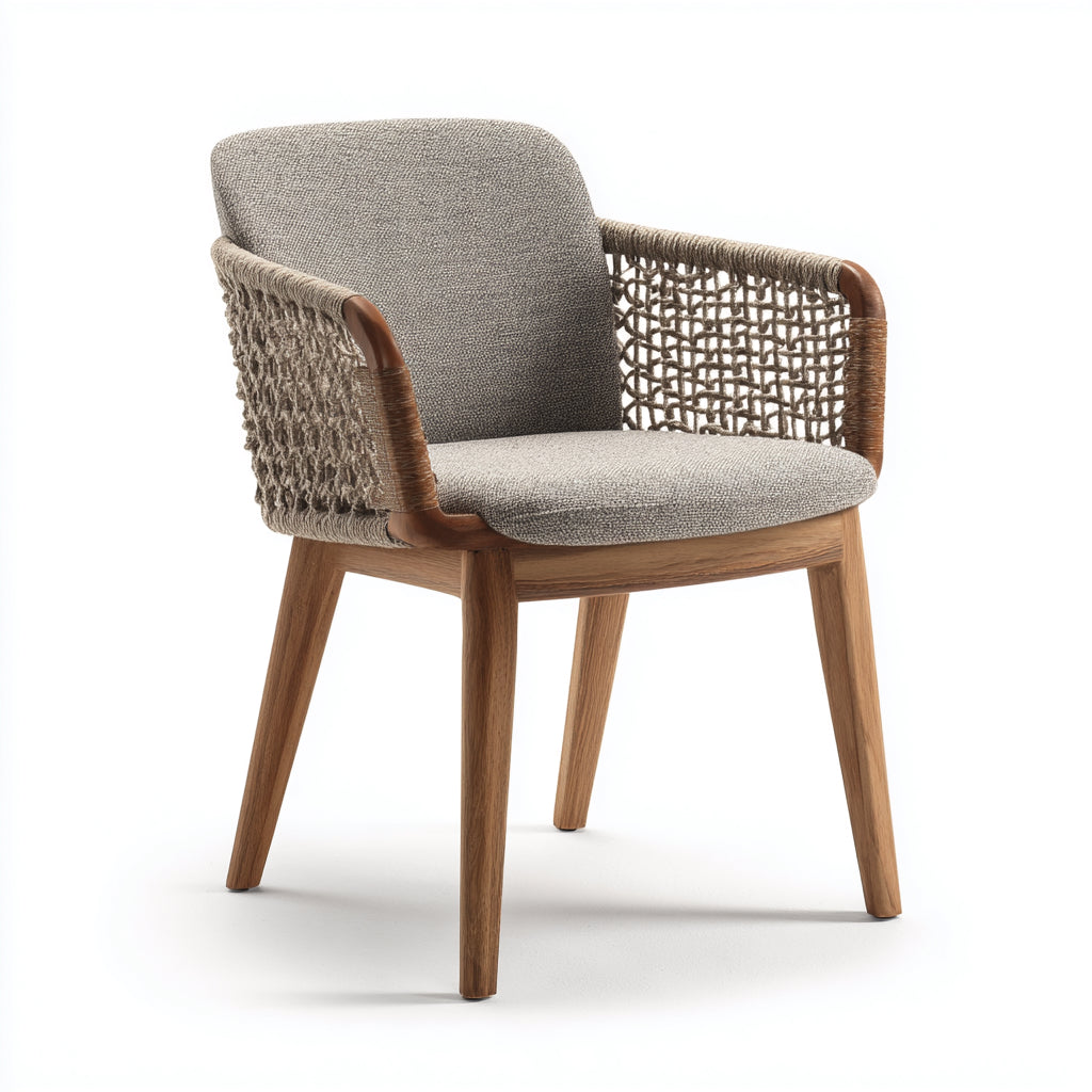 Sedia da giardino sedia legno tessuto intreccio con braccioli 58x56x82 cm - grigio - design moderno per esterno