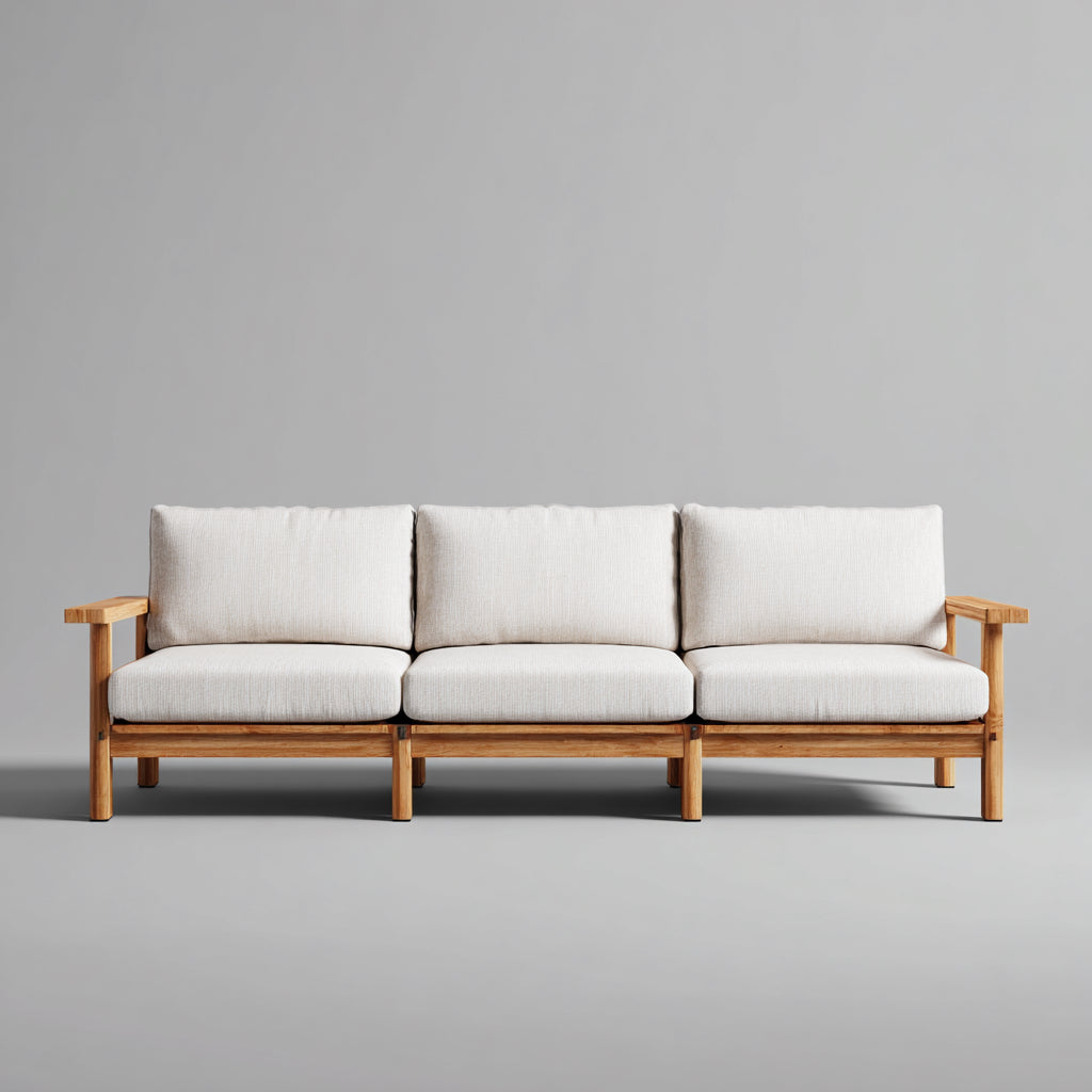 Divano da esterno legno tessuto 210x85x78 cm - naturale - beige - design moderno per giardino