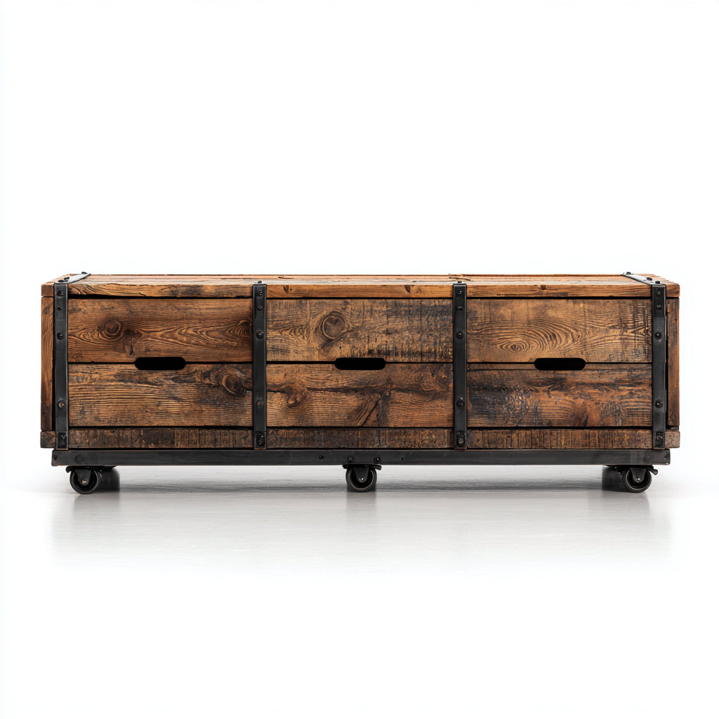Mobile TV in legno e metallo 180x45x50 cm - marrone scuro-nero - stile industriale per soggiorno