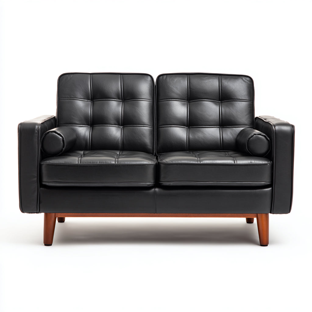 Divano a due posti in vera pelle 160x88x82 cm - nero - stile moderno per soggiorno
