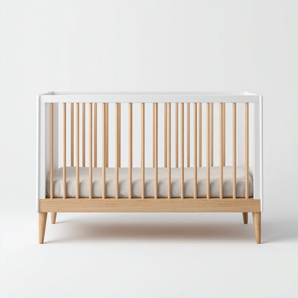 Lettino per bambini in legno 120x60x80 cm - bianco e legno chiaro - per cameretta - design scandinavo