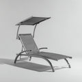 Lettino da sole con parasole struttura in metallo tessuto 190x65x145 cm - grigio - design moderno per esterni