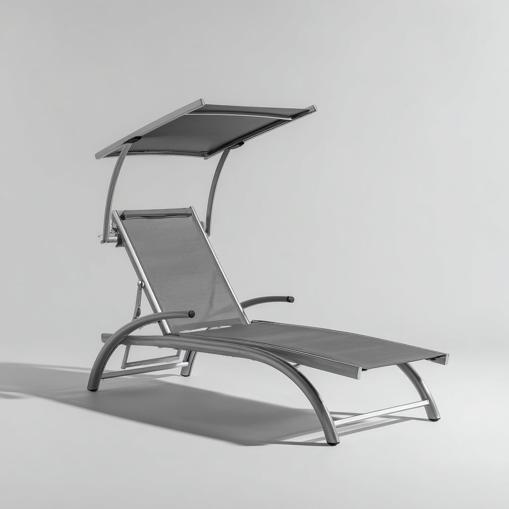 Lettino da sole con parasole struttura in metallo tessuto 190x65x145 cm - grigio - design moderno per esterni