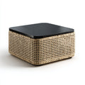 Tavolino da caffè quadrato in legno e rattan 70x70x40 cm - nero e naturale - design moderno per soggiorno