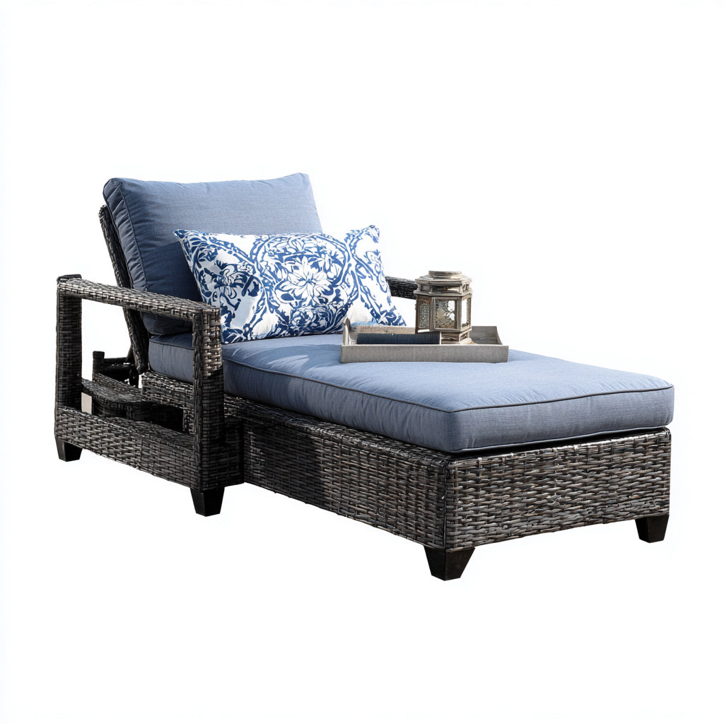 Lettino da sole da esterno intrecciato struttura in rattan sintetico tessuto 200x70x85 cm - grigio scuro - design elegante per giardino