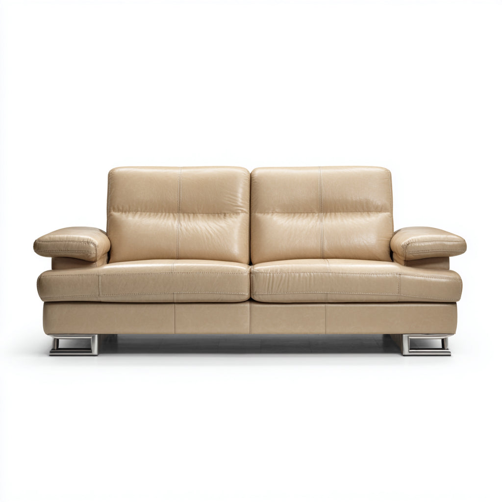 Divano a due posti in vera pelle 170x95x90 cm - beige - stile moderno per soggiorno