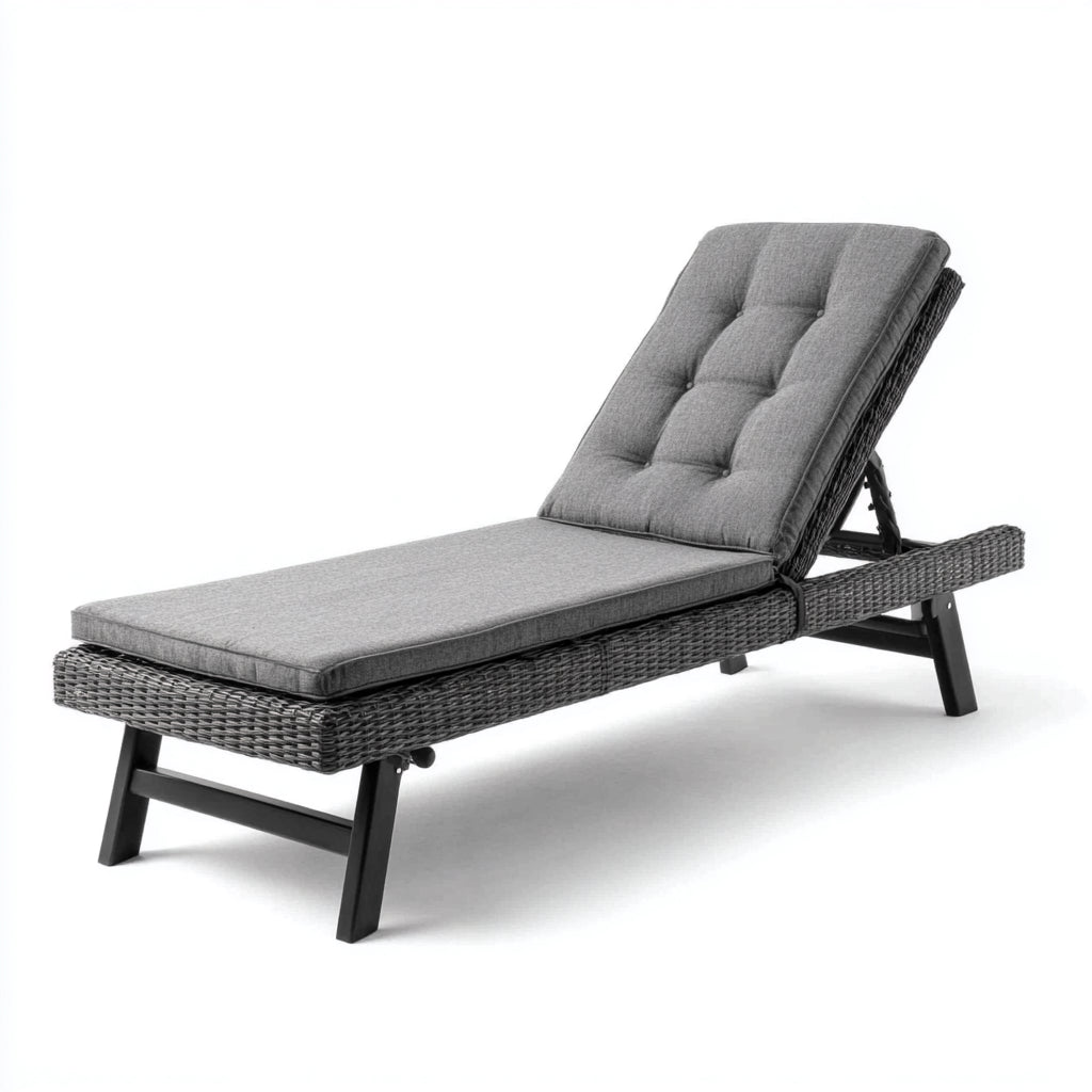 Lettino da sole per esterni struttura intrecciata in rattan sintetico tessuto 200x70x85 cm - grigio - design moderno adatto per uso outdoor