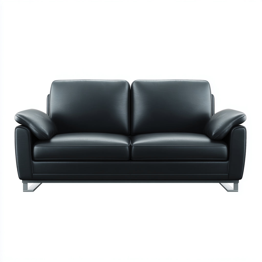 Divano a due posti in vera pelle 160x90x85 cm - nero - stile contemporaneo per soggiorno