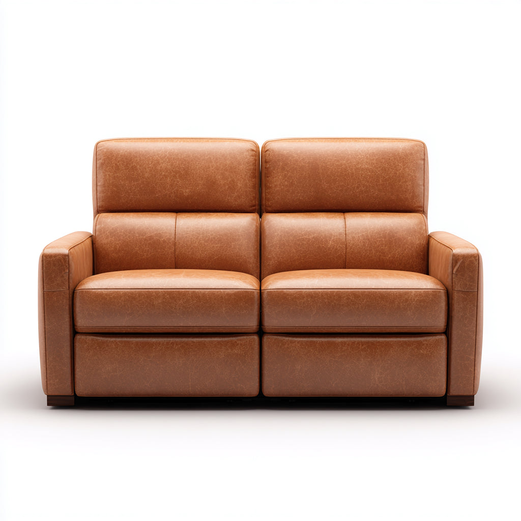 Divano a due posti in vera pelle 160x90x95 cm - marrone chiaro - design moderno per soggiorno