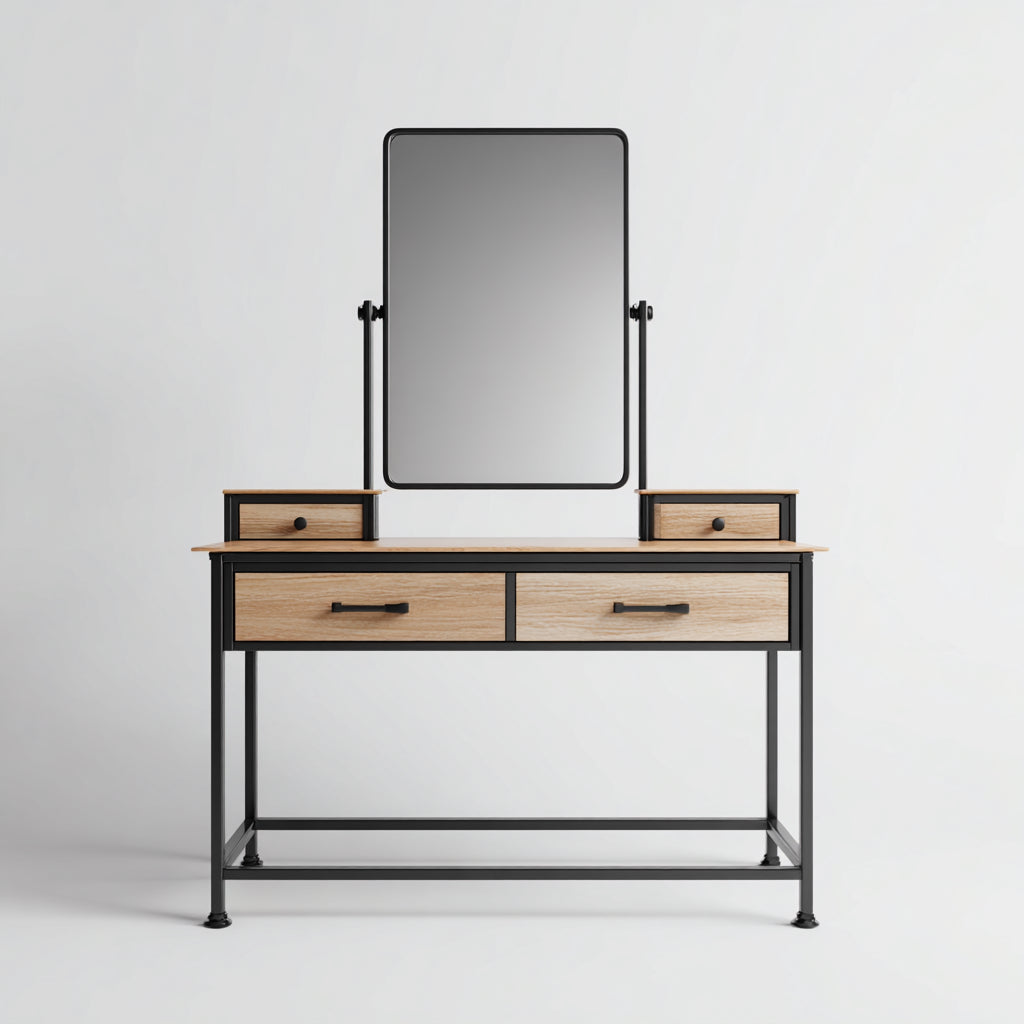 Toeletta con specchio metallo e MDF 110x40x135 cm - nero-legno naturale - adatta alla camera da letto - design industriale
