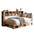 Letto singolo in legno con libreria integrata 200x90x105 cm - naturale-bianco - design moderno per camera da letto