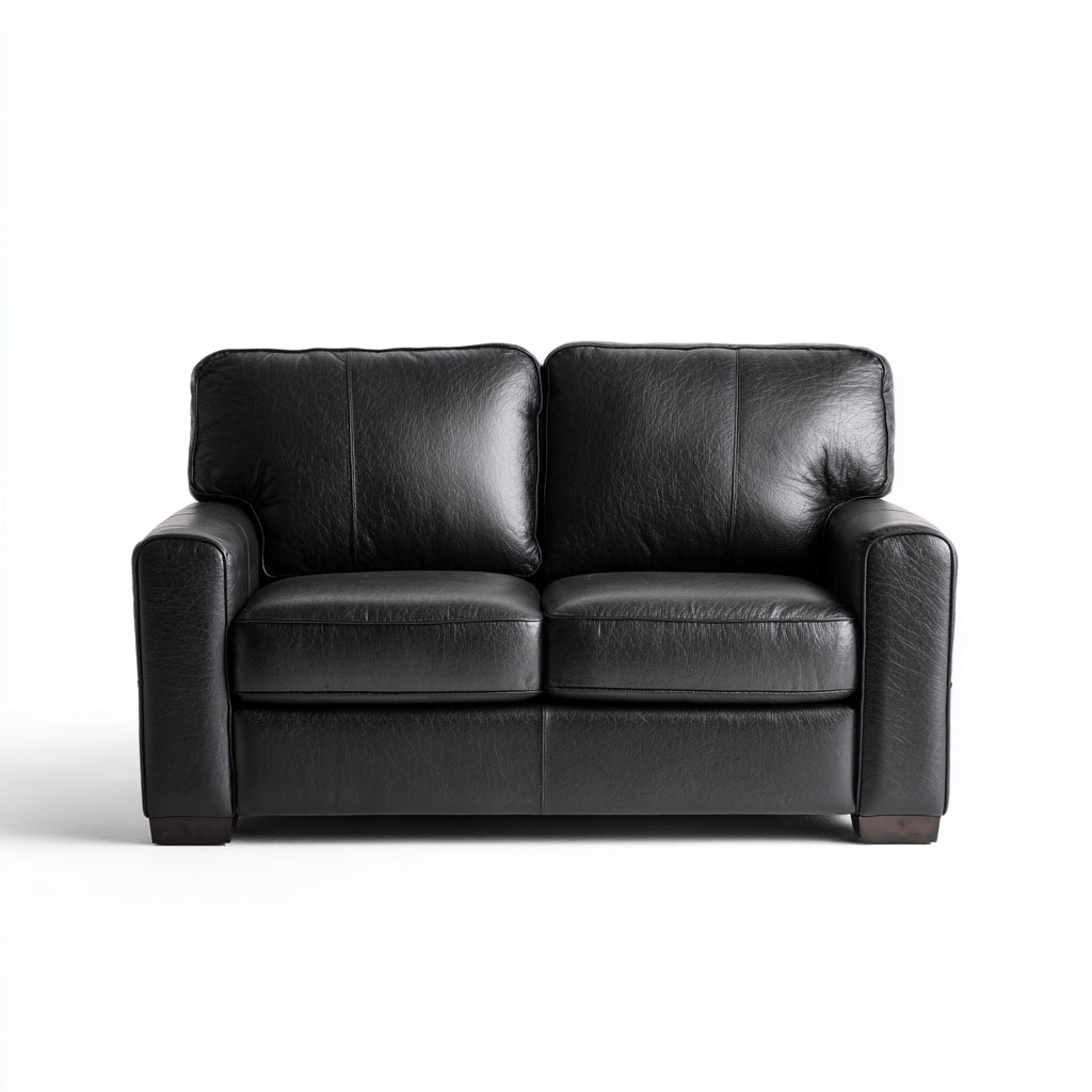 Divano a due posti in vera pelle 155x88x90 cm - nero - design moderno per soggiorno
