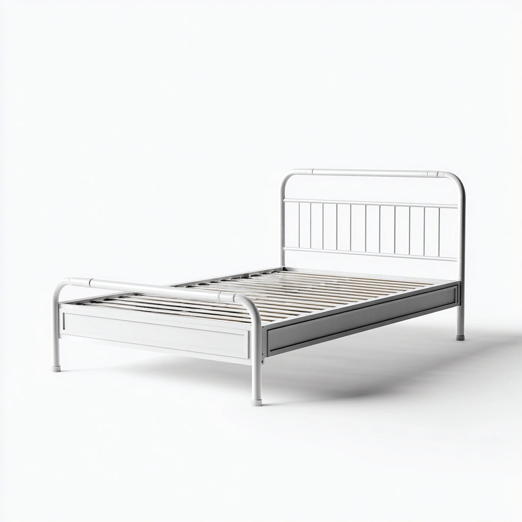 Letto singolo in metallo con rete a doghe 200x90x85 cm - bianco - stile moderno per camera da letto