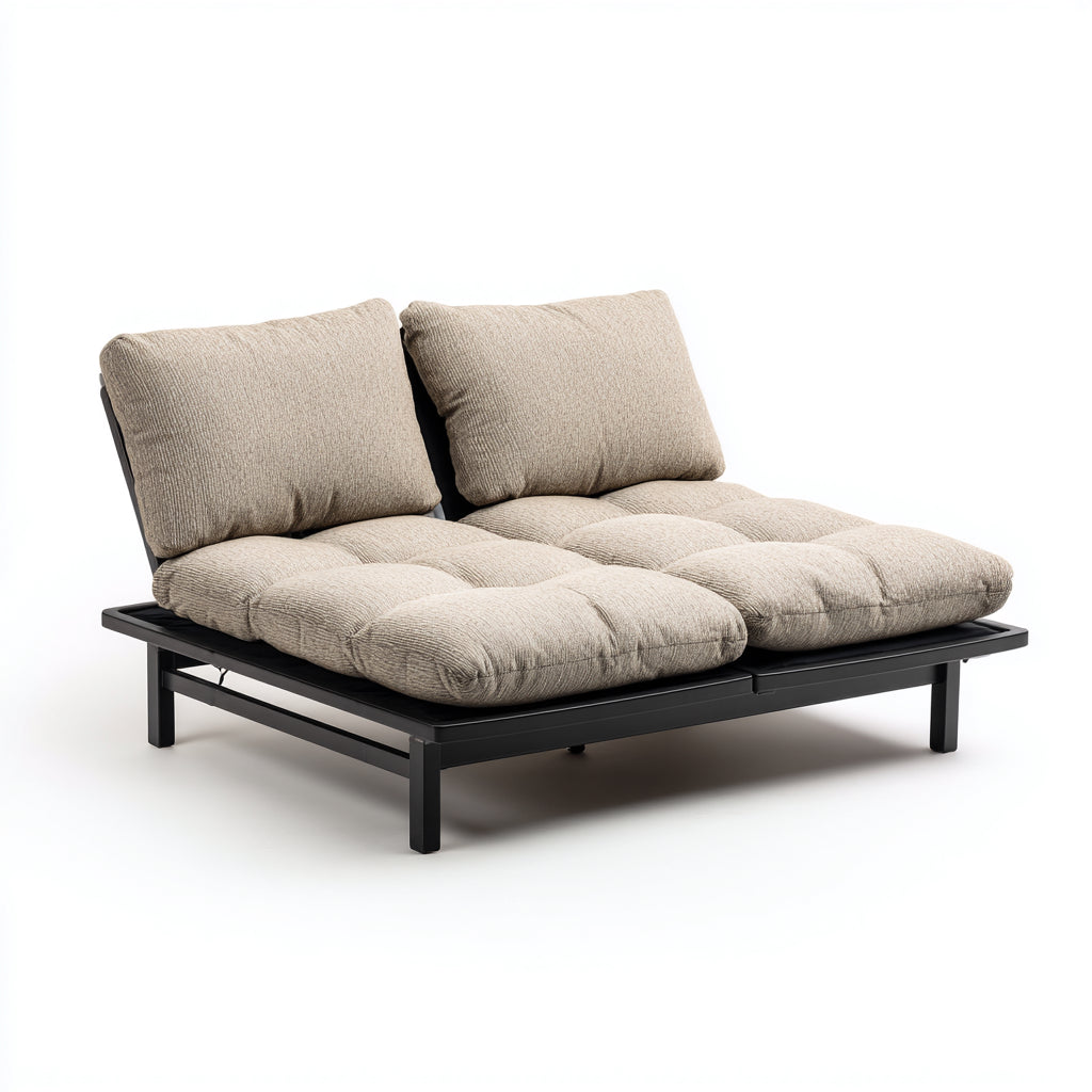 Lettino da sole doppio struttura in metallo tessuto 140x120x75 cm - beige - design moderno per esterni