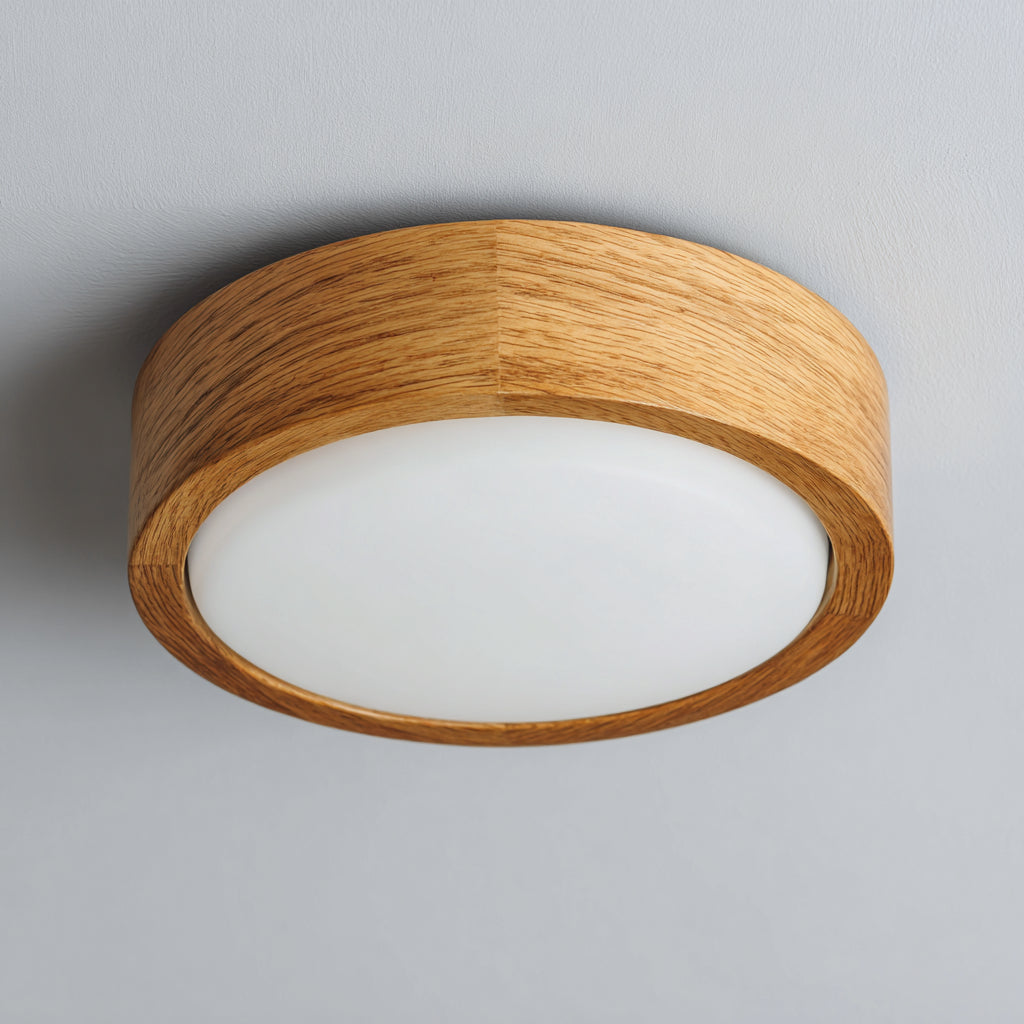Lampada da soffitto rotonda in legno e diffusore opale 35x35x9 cm - legno naturale - design moderno per soggiorno e camera
