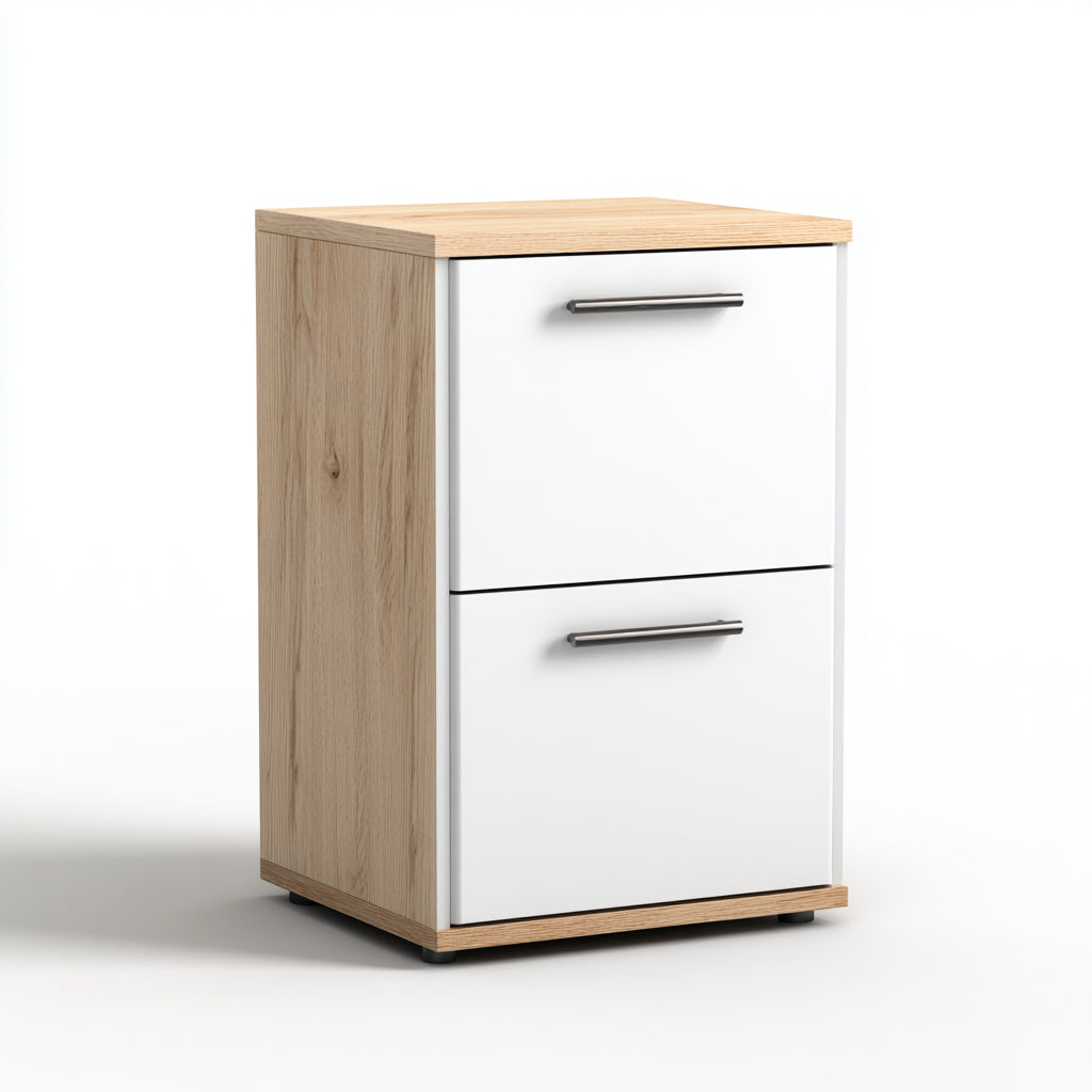 Armadio per ufficio con cassetti in legno e frontali bianchi 45x45x60 cm - bianco e rovere - adatto per ufficio con stile moderno