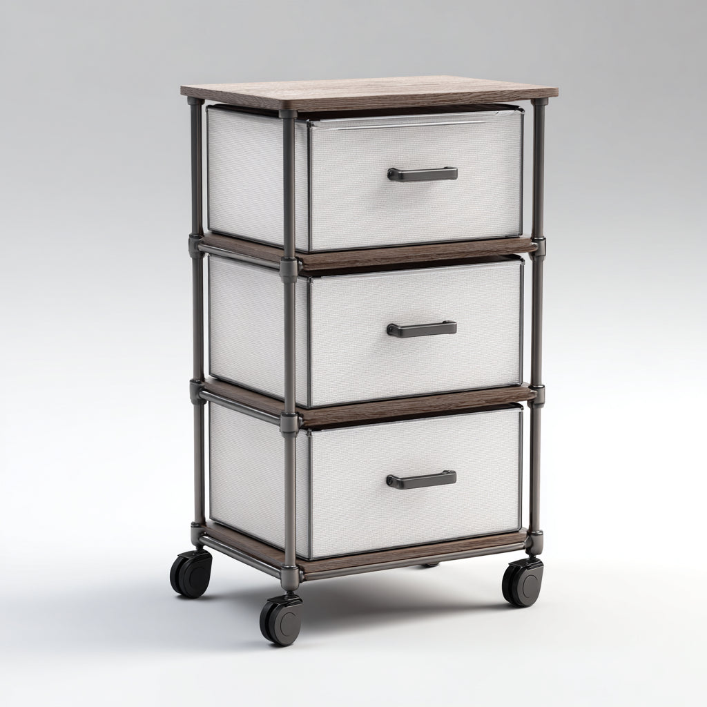Armadio per ufficio con cassetti in tessuto e struttura in metallo 40x30x65 cm - bianco - adatto per ufficio con ruote e design moderno
