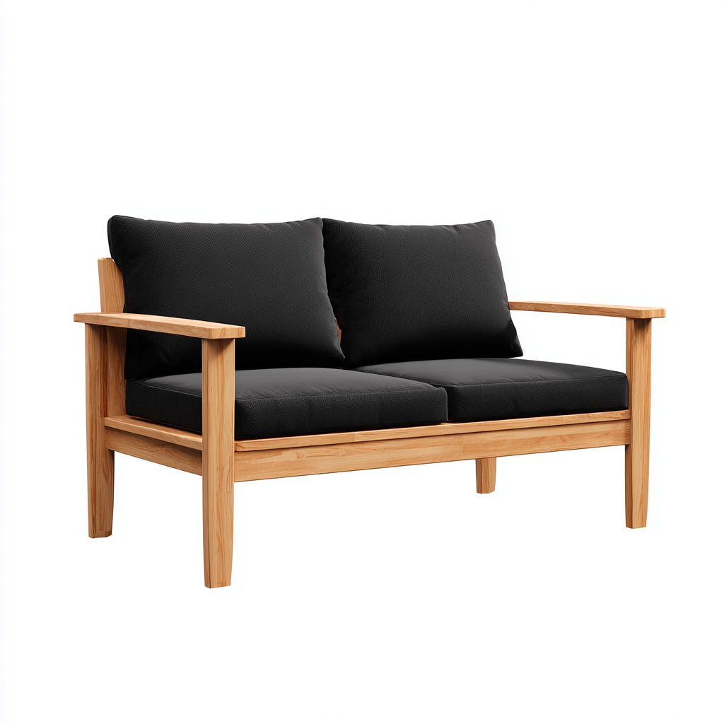 Divano da esterno divano a due posti legno tessuto 150x80x82 cm - naturale nero - design moderno per giardino