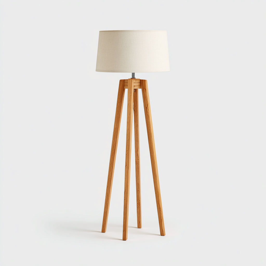 Lampada da terra in legno e tessuto 40x40x150 cm - naturale - crema - design moderno per soggiorno