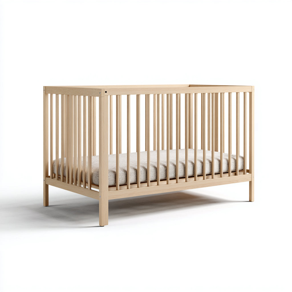 Lettino per bambini in legno massello con sponde a listelli 120x60x80 cm - naturale - stile essenziale per cameretta
