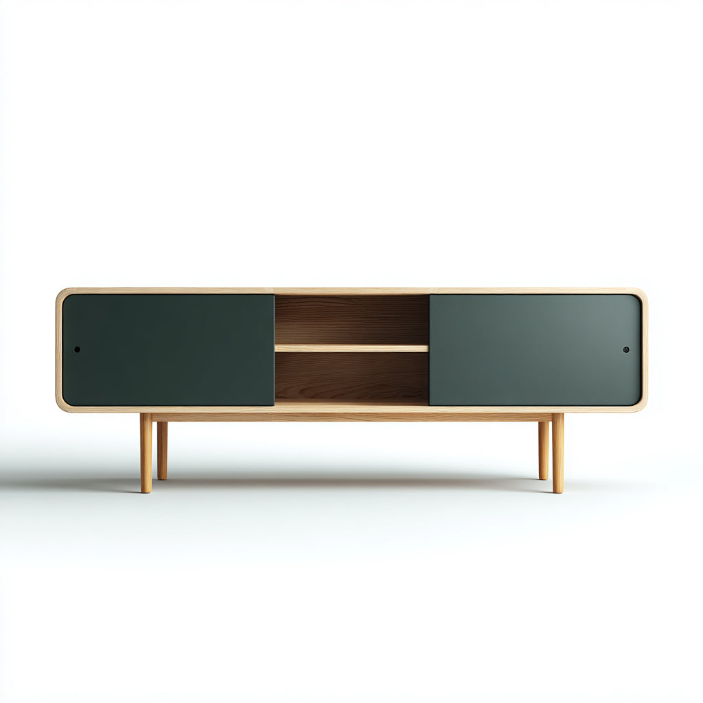 Mobile TV in legno e pannelli 160x40x50 cm - marrone chiaro-verde scuro - design scandinavo per soggiorno