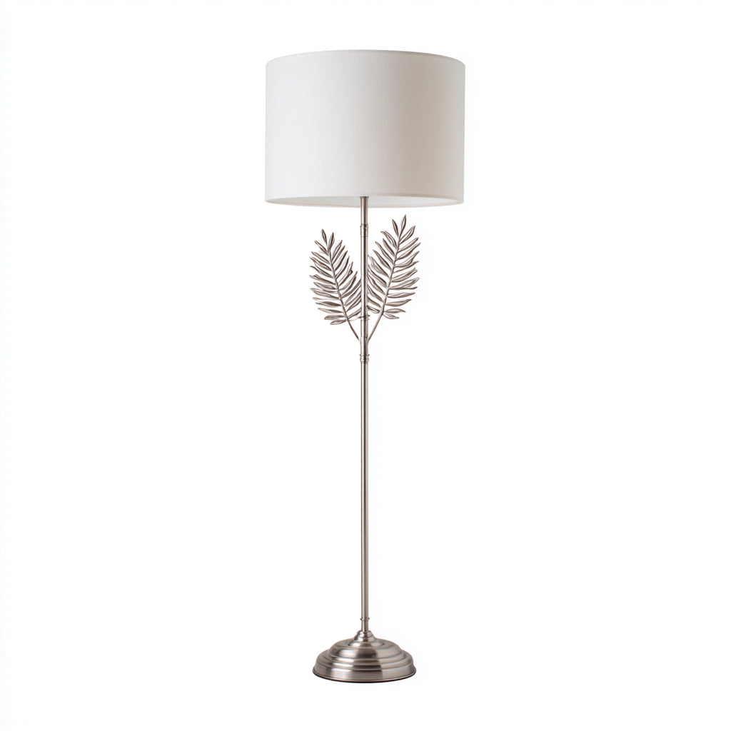 Lampada da terra in metallo e tessuto 38x38x160 cm - argento - bianco - design elegante decorativo per soggiorno