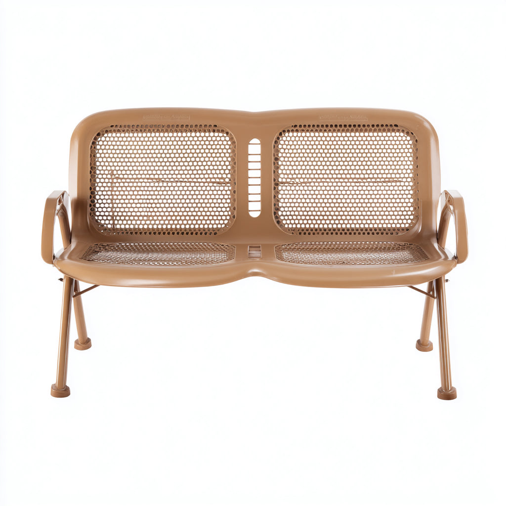 Panca da giardino in plastica con schienale traforato e braccioli 130x60x85 cm - marrone - stile moderno per esterni