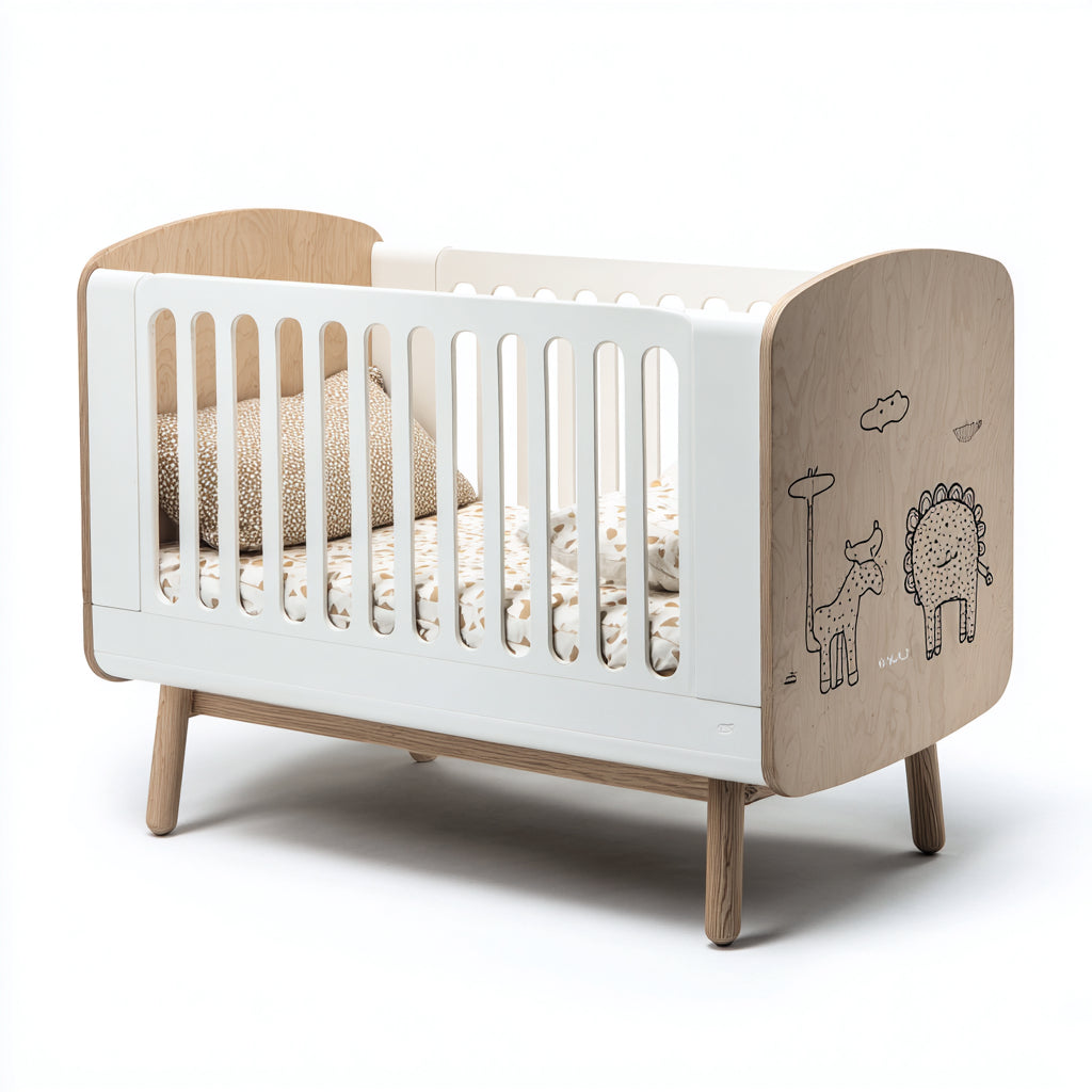 Lettino per bambini in legno 120x60x80 cm - legno chiaro e bianco - per cameretta - design nordico