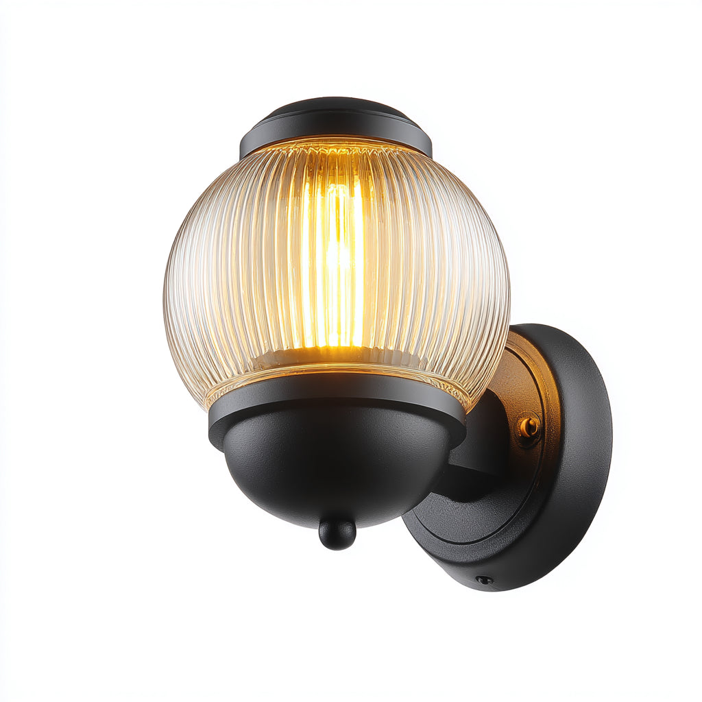 Applique da parete in metallo e vetro 18x22x25 cm - nero e trasparente - illuminazione decorativa stile moderno