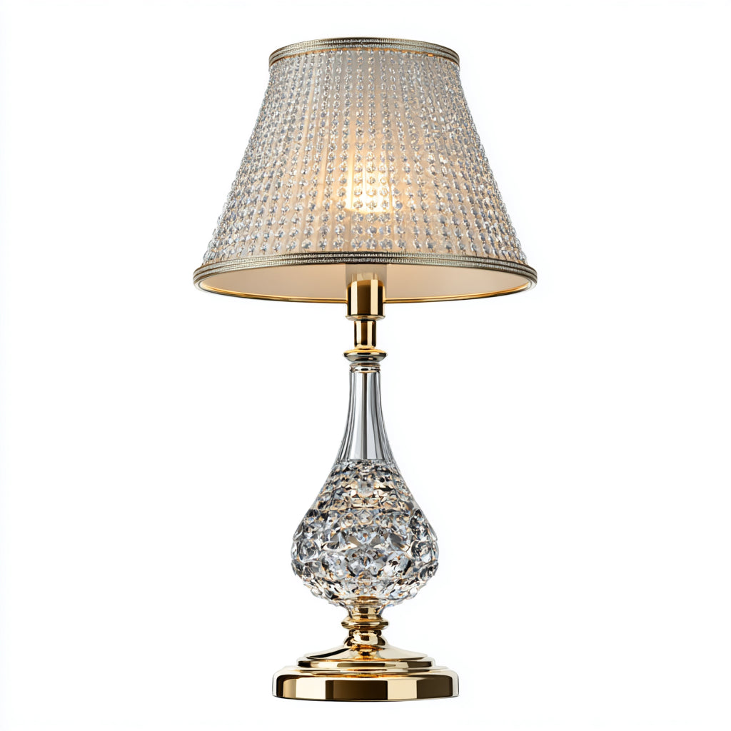 Lampada da tavolo in cristallo e metallo 30x30x55 cm - trasparente e oro - per illuminazione ambientale con stile elegante