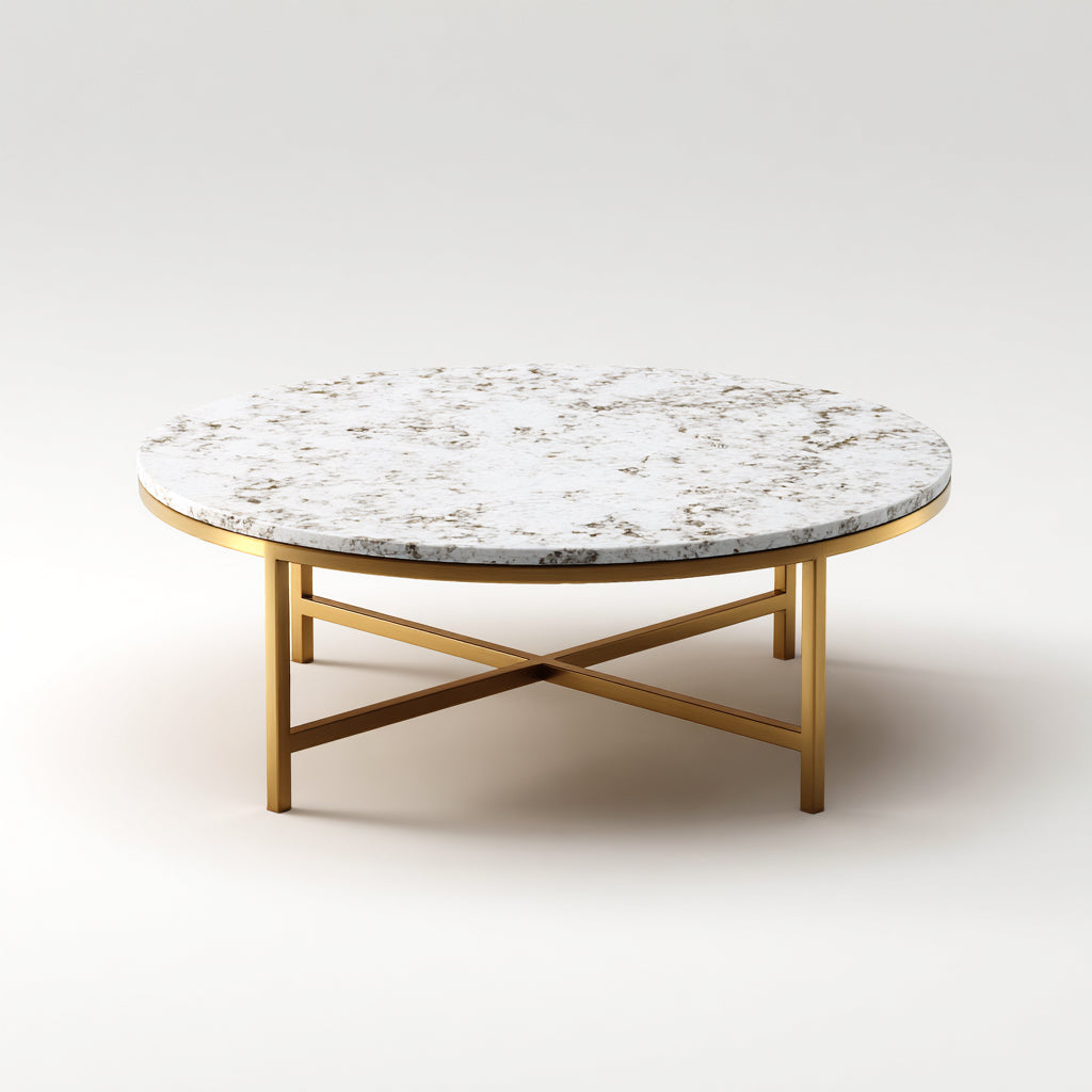 Tavolino da caffè rotondo piano in marmo 80x80x45 cm - bianco e oro - design moderno per soggiorno