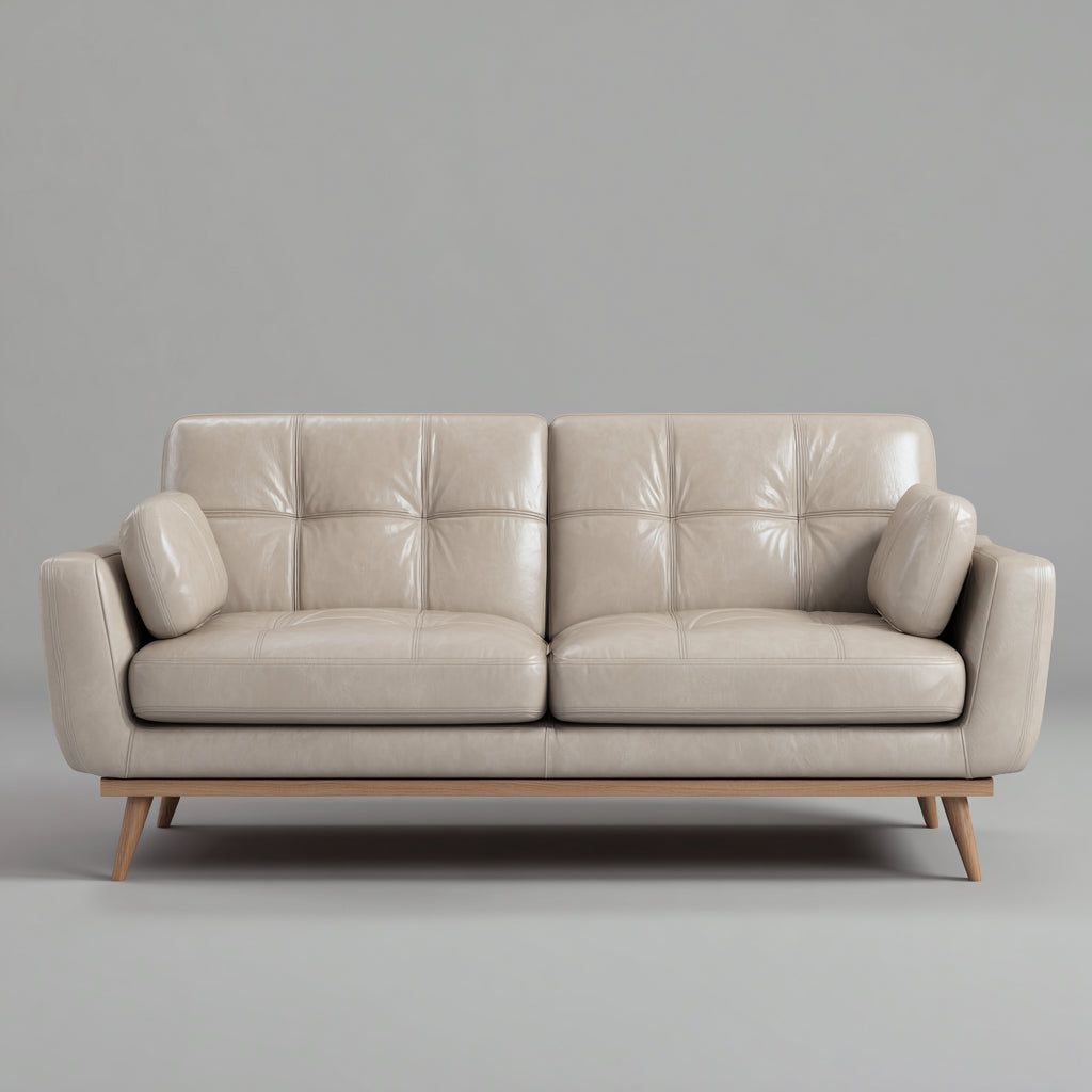 Divano a due posti in vera pelle 180x95x88 cm - beige - stile moderno per soggiorno